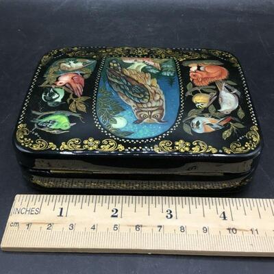 Vintage Wildlife Russian Enameled Trinket Jewelry Box Artist Signed YD#020-1220-00369