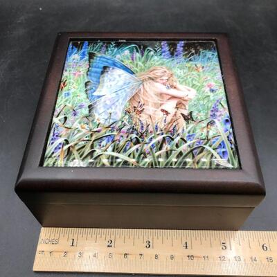 Wood Keepsake Trinket Box w/ Fairy Garden Image on Lid YD#020-1220-00371