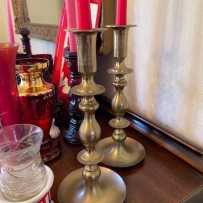 Lot 12. Assortment of Christmas and holiday items, cranberry glass, napkin holders, candlesticks, etc.--$25