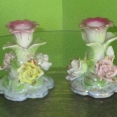 Lot 21 - Wales Floral Candlestick Holders