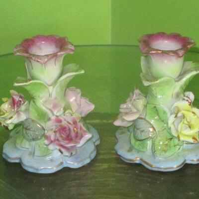 Lot 21 - Wales Floral Candlestick Holders