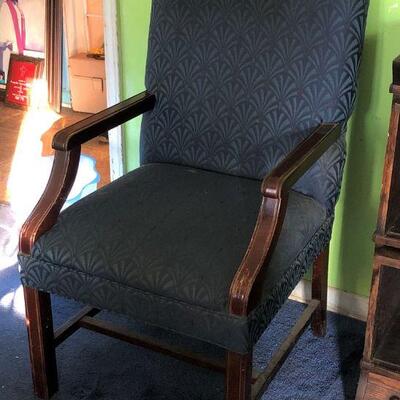 Lot 36 - Blue and Wood Side Chair LOCAL PICK UP ONLY
