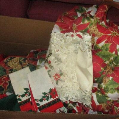 Lot 105 - Box of Christmas Linens LOCAL PICK UP ONLY