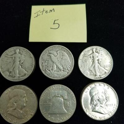Item (5) Mixed  Silver Half-dollars