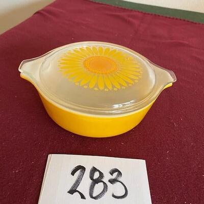 Lot 283- Vintage Pyrex, Sunflower Pattern Bowl with Lid