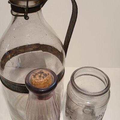 Lot 187A: 3 pieces incl. a Gallon sized 1898 AG Smalley Glass Tin Top Milk Bottle 