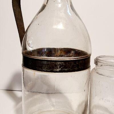 Lot 187A: 3 pieces incl. a Gallon sized 1898 AG Smalley Glass Tin Top Milk Bottle 