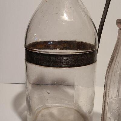 Lot 187A: 3 pieces incl. a Gallon sized 1898 AG Smalley Glass Tin Top Milk Bottle 