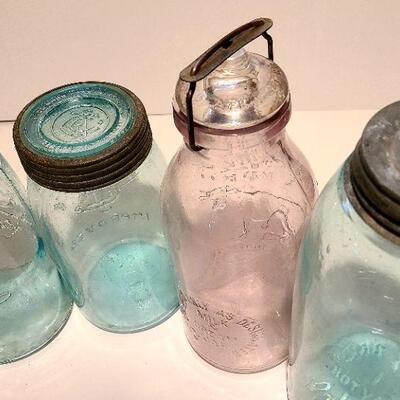 Lot 190A:  Antique Dairy Bottles, Root Masons, Clayton NJ Mason Jars White House and More