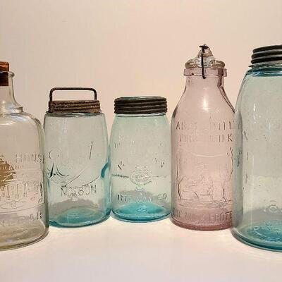 Lot 190A:  Antique Dairy Bottles, Root Masons, Clayton NJ Mason Jars White House and More