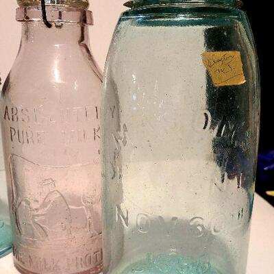 Lot 190A:  Antique Dairy Bottles, Root Masons, Clayton NJ Mason Jars White House and More