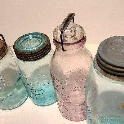 Lot 190A:  Antique Dairy Bottles, Root Masons, Clayton NJ Mason Jars White House and More
