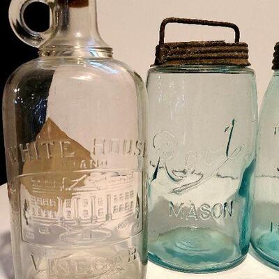 Lot 190A:  Antique Dairy Bottles, Root Masons, Clayton NJ Mason Jars White House and More