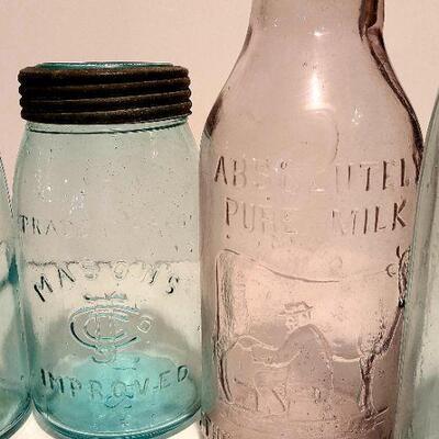 Lot 190A:  Antique Dairy Bottles, Root Masons, Clayton NJ Mason Jars White House and More