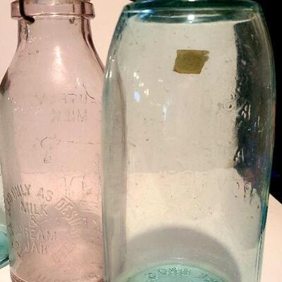 Lot 190A:  Antique Dairy Bottles, Root Masons, Clayton NJ Mason Jars White House and More