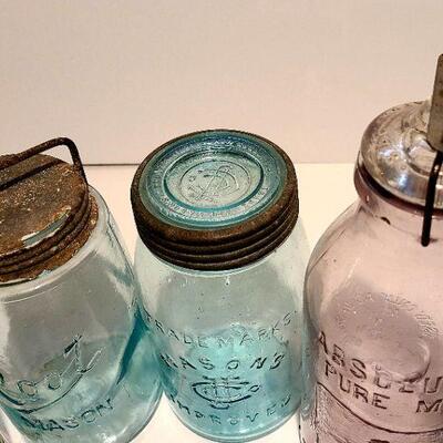 Lot 190A:  Antique Dairy Bottles, Root Masons, Clayton NJ Mason Jars White House and More