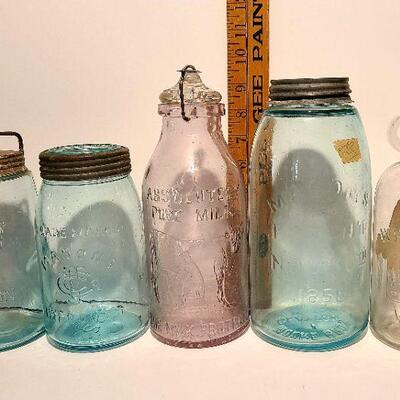 Lot 190A:  Antique Dairy Bottles, Root Masons, Clayton NJ Mason Jars White House and More