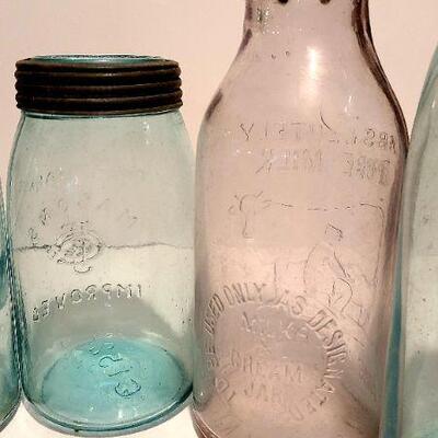 Lot 190A:  Antique Dairy Bottles, Root Masons, Clayton NJ Mason Jars White House and More