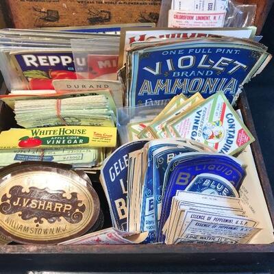 Lot 192:  Ephemera in Antique Seed Box. 