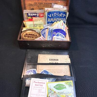 Lot 192:  Ephemera in Antique Seed Box. 