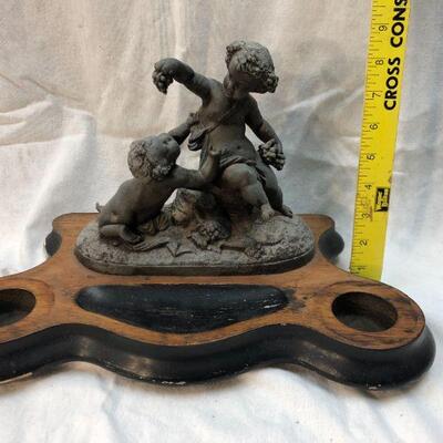 Antique Statuette on wood inkwell platform