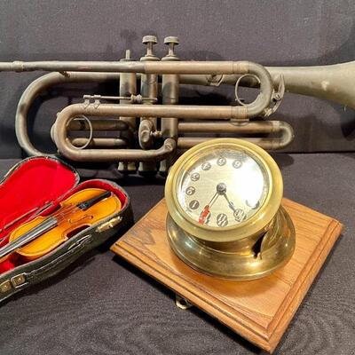 Lot 180: Vintage Brass Angled New Haven Ship's Clock and more 