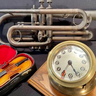 Lot 180: Vintage Brass Angled New Haven Ship's Clock and more 
