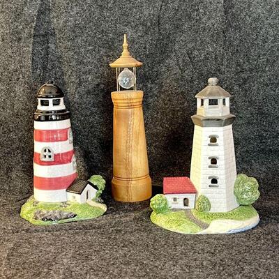 LOT 54  GROUP OF LIGHTHOUSES 2 CERAMIC 1 MYRTLEWOOD