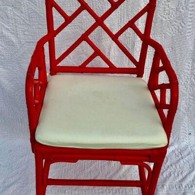 Pair of Red Bamboo Chinese Chippendale Padded Chairs YD#020-1220-00015