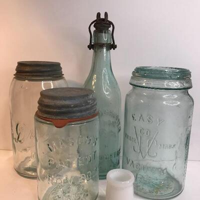 Lot 228A:  Antique Jars (Drey Mason, Schuster Soda, Easy Vacuum, Mason)