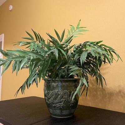 Green Ceramic Dragon Pot with Artificial Plant