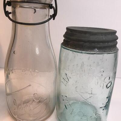 Lot 230:  Antique Mason Jars and Dairy Bottle