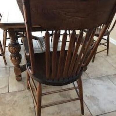 Solid Oak Antique Dining Table with 6 Chairs - 4 Armless and 2 with Arms - SKU F3