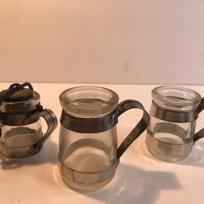 Lot 233: Tin handled Antique Small Bottles and Pitcher