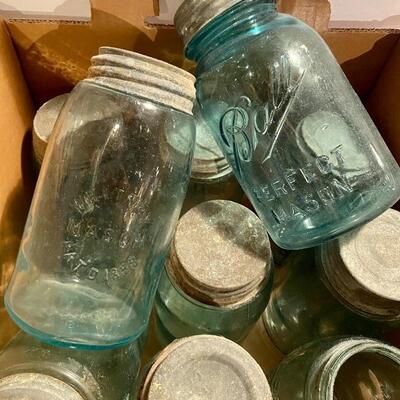 Lot 276: Box lot vintage Mason jars