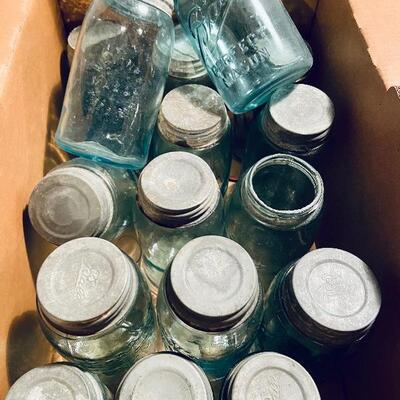 Lot 276: Box lot vintage Mason jars
