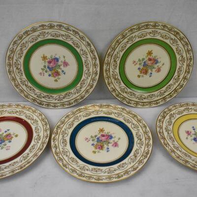 5 pc Plates, Handpainted M&R U.S.A. Porcelain/China Antique, Gold Trimmed