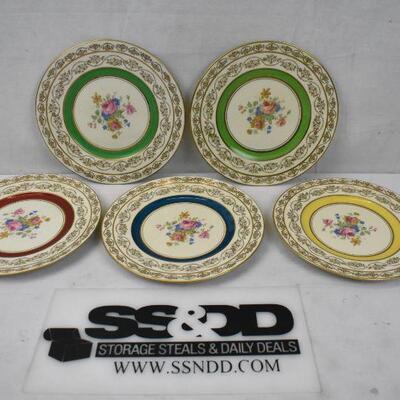5 pc Plates, Handpainted M&R U.S.A. Porcelain/China Antique, Gold Trimmed