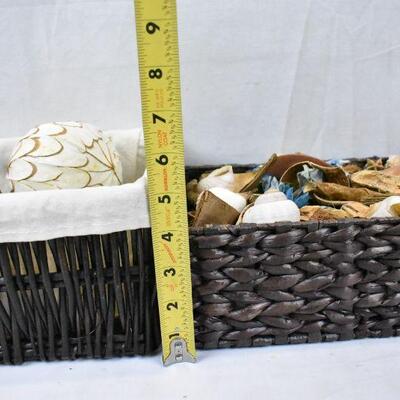 2 Rectangle Baskets with Filler Decor: Shellls, etc