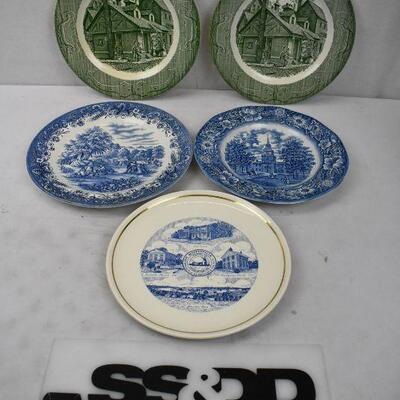 5 Decorative Plates: 2 Green 