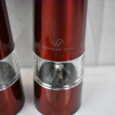 Salt & Pepper Grinders by Wolfgang Puck, Metallic Red, Battery Operated, Work