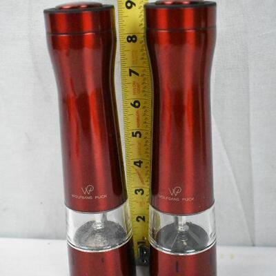 Salt & Pepper Grinders by Wolfgang Puck, Metallic Red, Battery Operated, Work