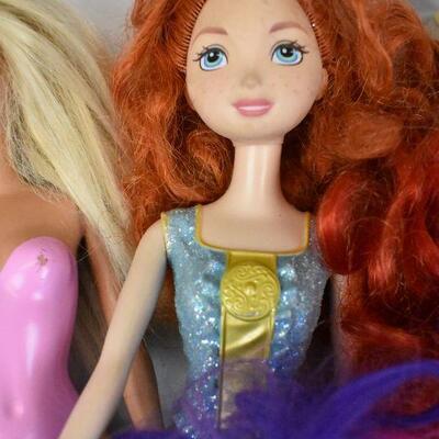 12 pc Barbie Style Toys. 1 Prince Eric, Ariel, Elsa, Merida, 1 Horse, etc