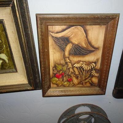 2 Mushroom Paintings on Board - MCM 