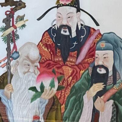 LOT 74  FRAMED TEXTILE ART CHINESE DEITIES 