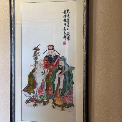 LOT 74  FRAMED TEXTILE ART CHINESE DEITIES 