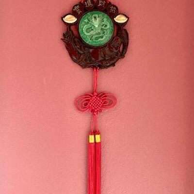 LOT 76  CHINESE GOOD LUCK WALL HANGING DRAGON RED FRINGE