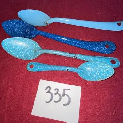 Lot 335 - Vintage Graniteware Serving spoons