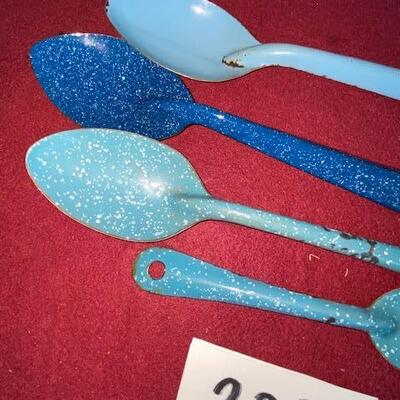 Lot 335 - Vintage Graniteware Serving spoons