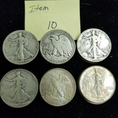 Item (10) Walking Liberty Silver half-dollars